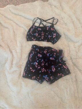 Bloch Black Floral Print Strappy Bralette & Shorts Pajama Set
